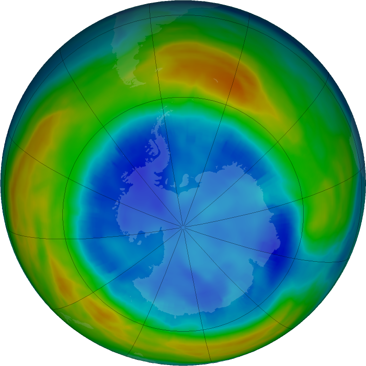 Antarctic ozone map for 15 August 2016
